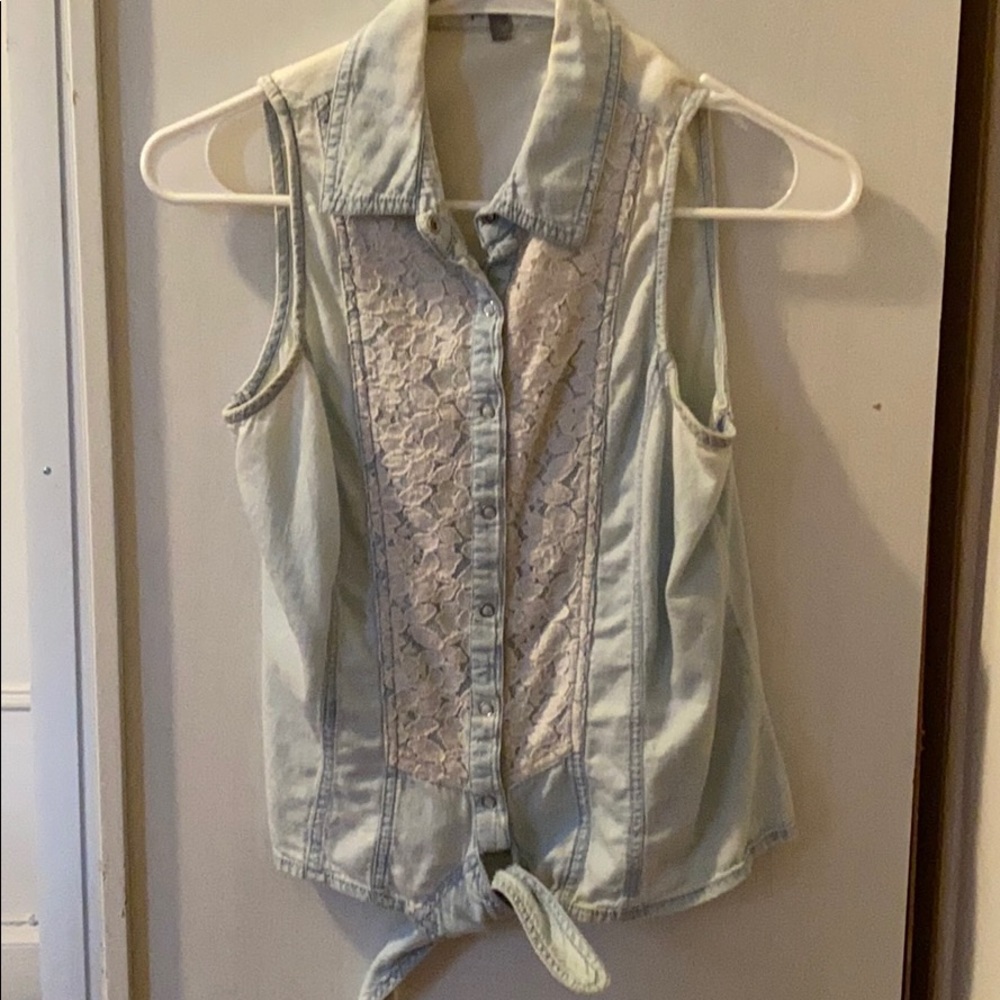 Charlotte Russe Jean and Lace top with tie front